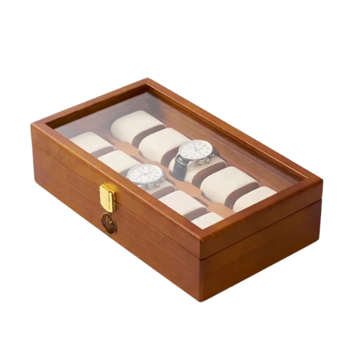 Wooden Watch Storage Box with Glass Lid - Image 3