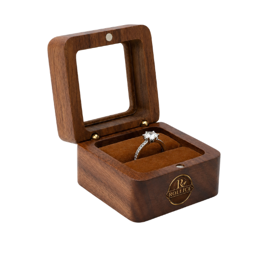 Wooden Jewellery Ring Storage Box with Mirror - Image 3
