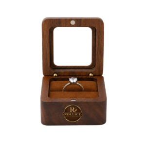 Wooden Jewellery Ring Storage Box with Mirror