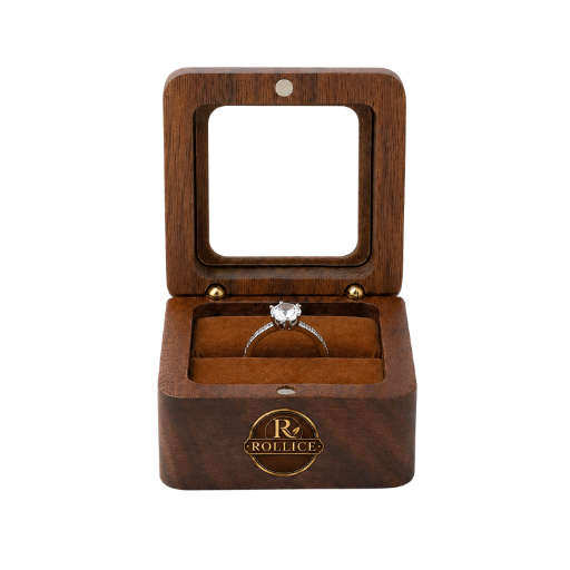 Wooden Jewellery Ring Storage Box with Mirror