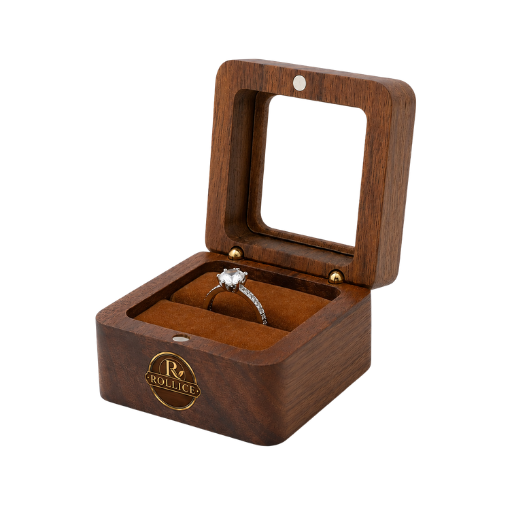 Wooden Jewellery Ring Storage Box with Mirror - Image 2