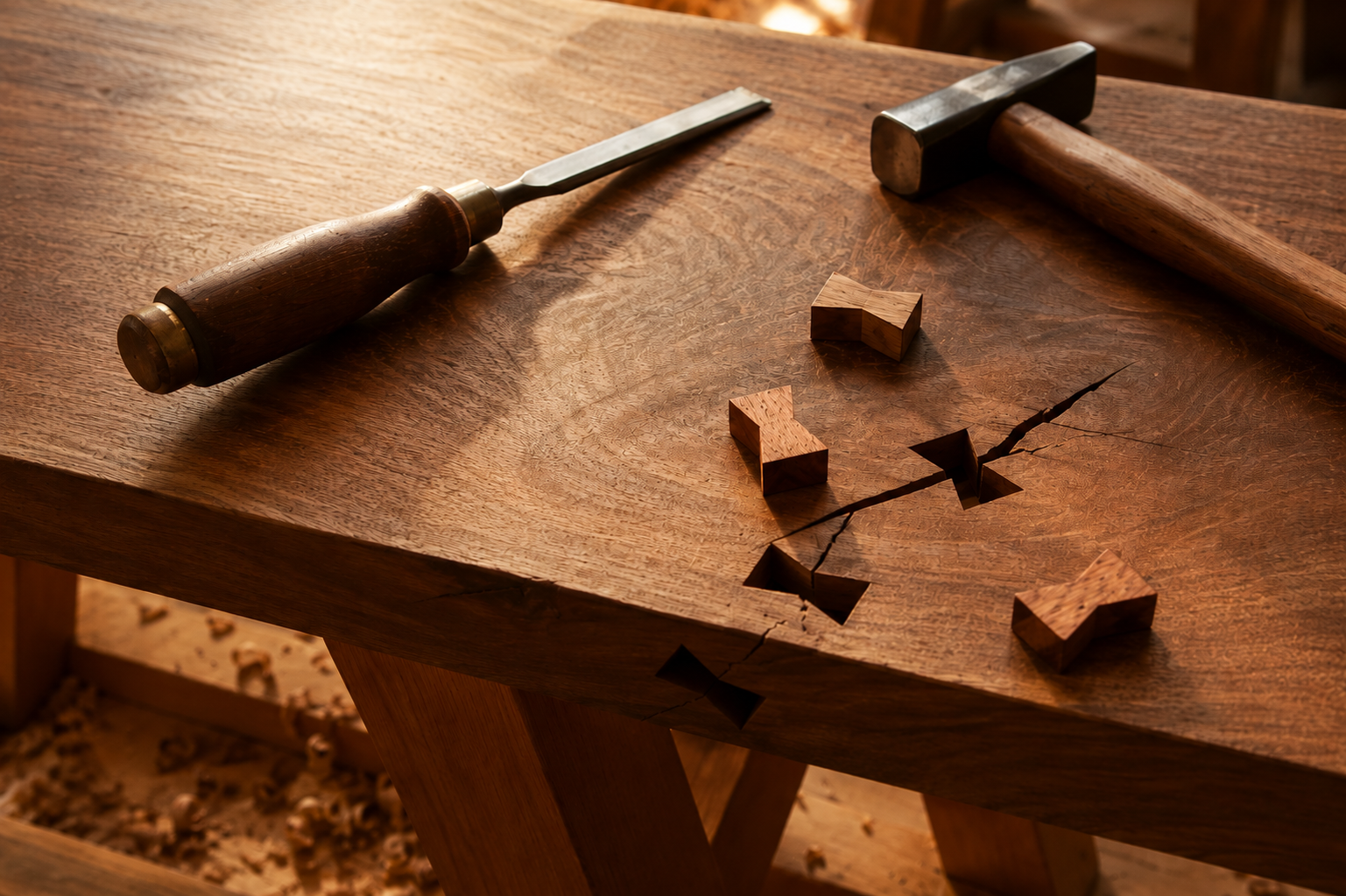 Woodworking tools and workbench